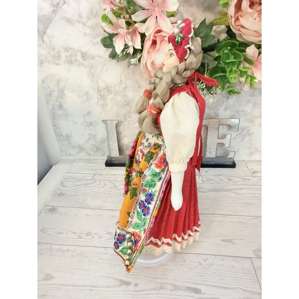 Vintage Folk Ethnic Female Doll Handmade Beaded Clothes Hat Braided Hair 10
